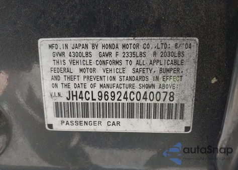 2004 Acura Tsx из США, поврежденный, VIN JH4CL96924C040078